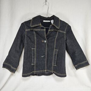 Sag Harbor Jean Denim Jacket Coat Long Sleeve 3 Button Pockets Petite Sm. Classy